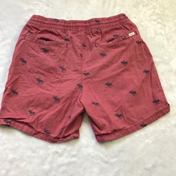Abercrombie & Fitch Y2k Drawstring Cotton‎ Shorts Mens Medium Moose Print Red - Picture 5 of 8